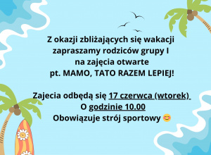 Zaproszenie na zajęcia otwarte dla rodziców
