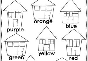 Karta pracy - pokoloruj domki wg nazw kolorów